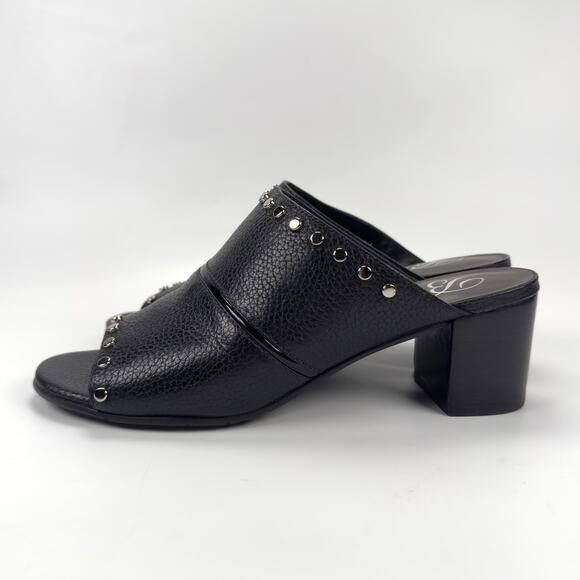 NIB Brighton Tap Black Leather Slip On Open Toe Heeled Mules Women's Size 7.5 - Picture 6 of 12